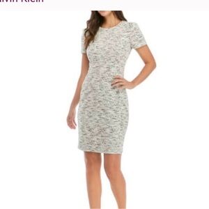 Calvin Klein White Black Tweed Short Sleeve Round Neck Shift Sheath size 10